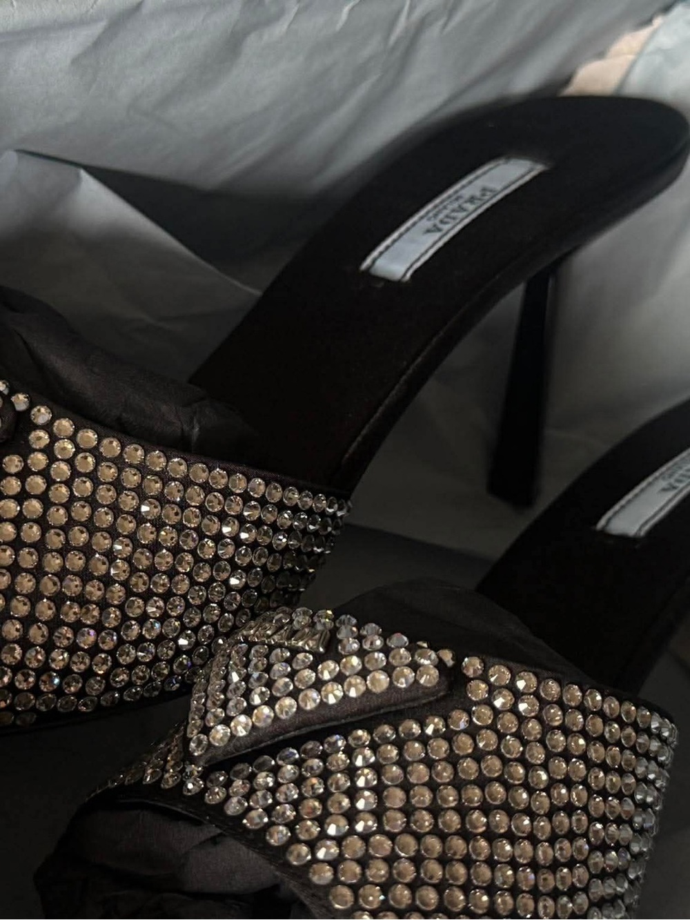 Prada SATIN HEELED SANDALS WITH CRYSTALS - Picture 5 of 15